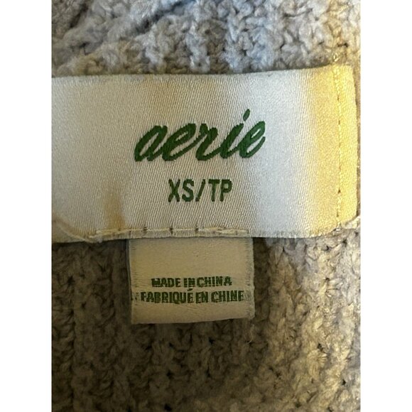 Aerie Sweater Womens XS Light Blue Hoodie Oversized V Neck Waffle Knit Soft Boxy - Picture 4 of 14